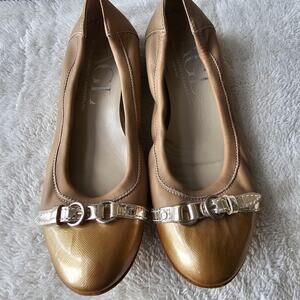 AGL Womens Monika Metallic Cap Toe Slip On Ballet Flats 37 Sz 7 Gold Tan Comfort